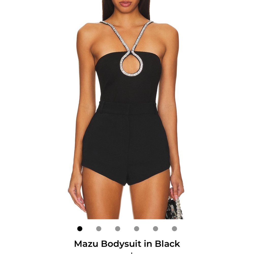 NWT Superdown Mazu Crystal Halter Bodysuit in Black